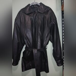 Men's Black Leather Trench Coat